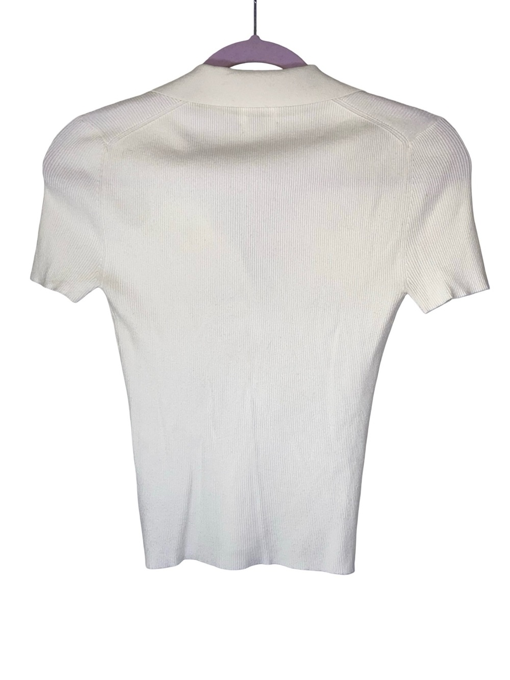 Aritzia Wilfred Ribbed Knit Short Sleeve Polo Top - Off White / Cream - Picture 4 of 6